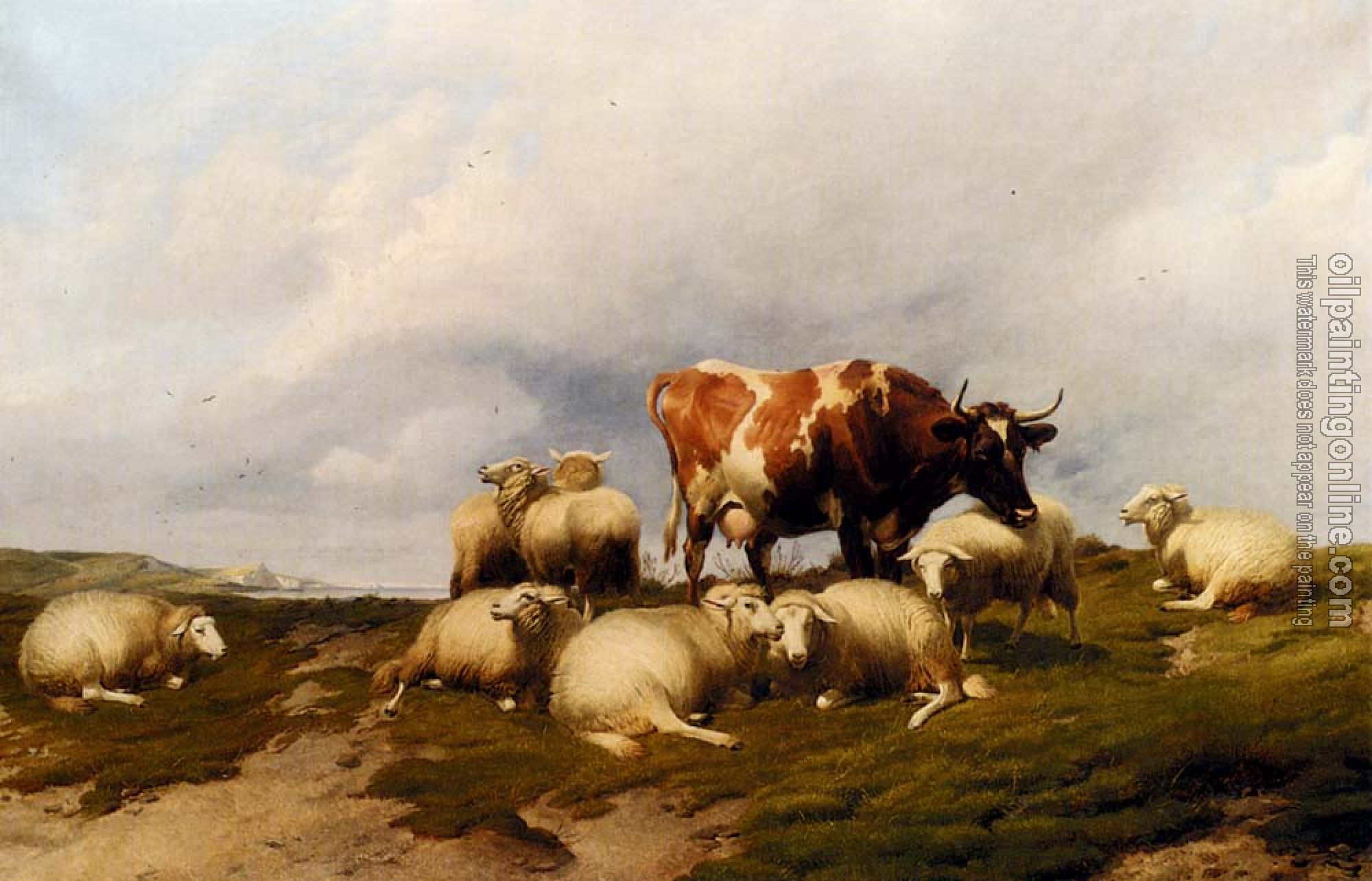 Thomas Sidney Cooper - A Cow And Sheep On The Cliffs